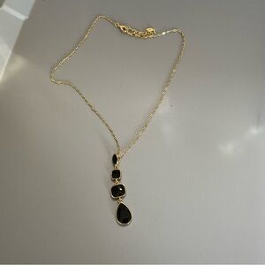 Black Drop Necklace, Gold, Never Worn